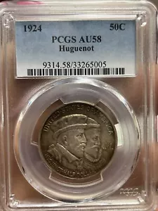 1924 50C Huguenot Commemorative Half Dollar PCGS AU 58 - Picture 1 of 2