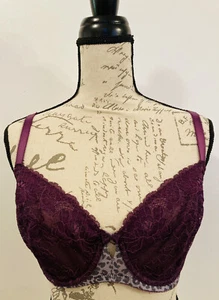 GILLIGAN & O'MALLEY Bra Purple Lace Sheer Animal Print Trim Underwire Womens 38D - Picture 1 of 10