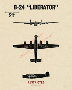 Poster riconoscimento aereo bombardiere USA consolidato seconda guerra mondiale B-24 Liberator Hvy V-1 - Foto 1 di 7