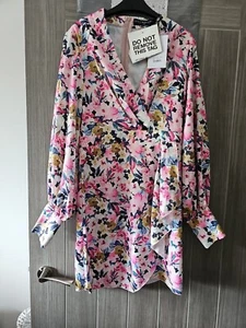Ladies Little Mistress Pink Floral Mock Wrap Short Dress Size 12. Bnwt - Picture 1 of 10