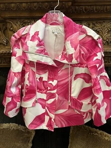 Cache Small Pink Bright Floral Flare Sleeve Zipper Front Jacket Pockets Lined - Picture 1 of 7