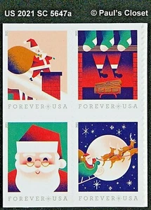 US 2021 SC 5647a CHRISTMAS 2021 MINT NEVER HINGED SELFADHESIVE BLOCK OF 4 VF - Picture 1 of 2
