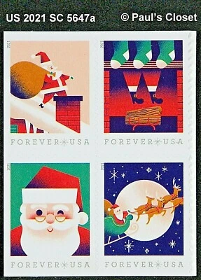 US 2021 SC 5647a CHRISTMAS 2021 MINT NEVER HINGED SELFADHESIVE BLOCK OF 4 VF - Image 1 of 2