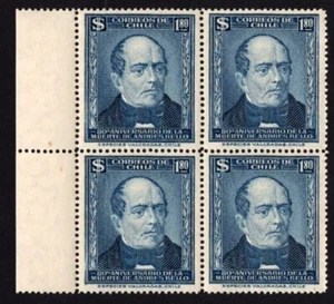 Chile Stamp Andres Bello Death Anniversary Historical Figure Block of 4 Blue MNH - Picture 1 of 1