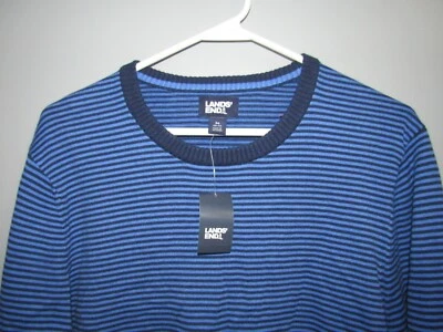 $60 Nuevo con etiquetas Nuevo Suéter Algodón LANDS' END Para Hombres Mediano 38 40 Azul Rayas Cuello Redondo Foto 1 de 3