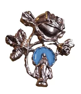 Vergine Maria con spilla rosa spilla bavero smalto blu tono oro Italia cattolica vintage - Foto 1 di 5