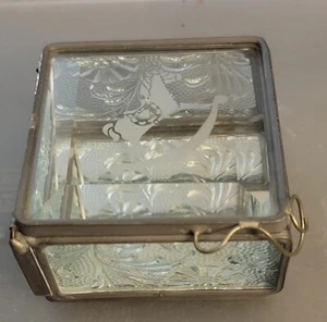 Vintage Leaded Etched Rocking Horse, Beverly Beveled Glass Trinket Box 3" Sq - Picture 1 of 6
