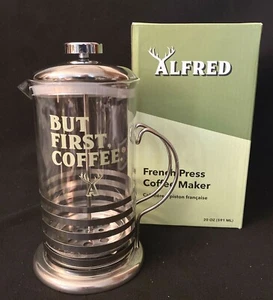 ALFRED But First, French Press Coffee Stainless Steel Maker 20 oz - NEW A-3 - Picture 1 of 6