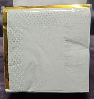 Cocktail Napkins Paper Gold Foil Trim Edge Wedding Gray 6 packs 100 Each 2 Ply - Image 1 of 3