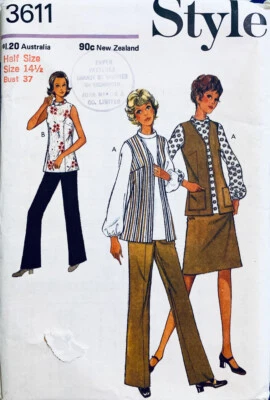 Vintage STYLE Pattern 3611 Misses RETRO 1970s Vest, Tunic, Skirt & Pants Sz 14½  - Image 1 of 2