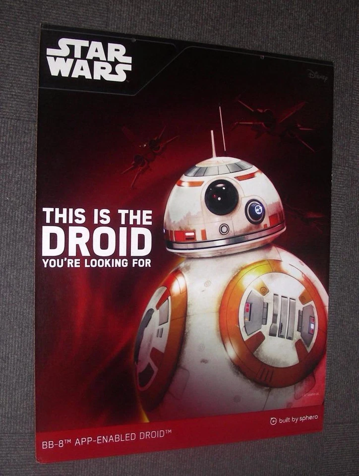 RARE Star Wars The Force Awakens BB-8 two-sided 28” x 22” cardboard promo poster - Image 1 of 1