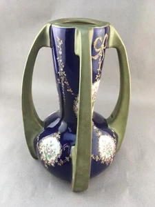 Antique RStK Turn-Teplitz Amphora Art Nouveau Cobalt Vase w/ 4 Handles 10.5" - Picture 1 of 12