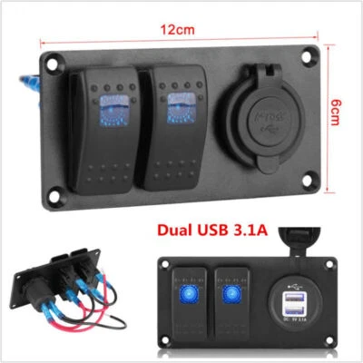 Interruptor basculante LED azul de 2 velocidades panel disyuntor cargador USB doble coche camión Foto 1 de 4