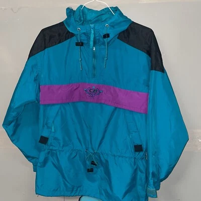 Chaqueta cortavientos vintage CB Sports con capucha de nailon azul púrpura cremallera talla S Foto 1 de 4