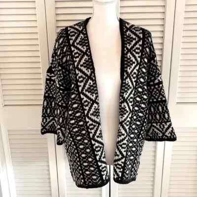 Cárdigan suéter Velvet by Graham & Spencer para mujer negro marfil abrigo talla ML Foto 1 de 4