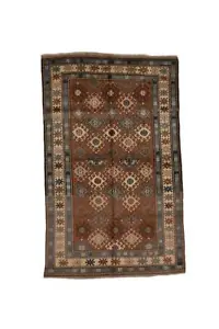 Earth Tone Tribal Geometric Kazak 4' 7" x 7' 4" Brown Hand Knotted Area rug - Picture 1 of 6