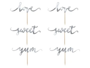 Cup-Cake Muffin Tortenschrift Tortenschmuck Hochzeit Topper silber love sweet - Bild 1 von 4