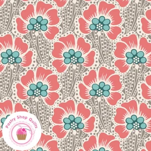 TILDA COTTON BEACH 100330 Ocean Flower Salmon Gray Quilt Fabric TONE FINNANGER - Picture 1 of 6