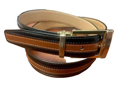Vintage Marco Valentino Leather Belt Black/Brown w/ Brass Hardware Mens 42 - Image 1 of 4