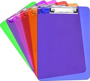 6 Pack Plastic Clipboards Colored Transparent Clear Clip Boards with Low Profile - Picture 1 of 12