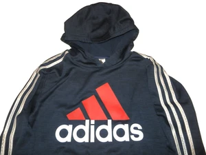 Adidas Boys Youth Hoodie L 14/16 Blue Logo Sweatshirt Kangaroo Pockets - Picture 1 of 7
