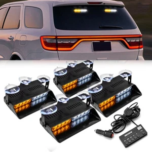 4PCS Windshield 8 LED Strobe Light Car Truck Emergency Warning White Amber - Picture 1 of 16