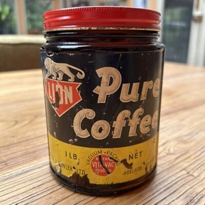 Early 1LB LIONS Pure Coffee Jar Paper Label D & J Fowler Ltd Adelaide Aussie - Picture 1 of 6