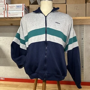 Vtg Wilson Full Zip Sweatshirt Men’s XL Gray Navy Green Tennis - Picture 1 of 5