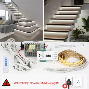 Intelligent Motion Sensor LED Stair Lighting Strip 16 Steps Set Day & Night Mode - Picture 1 of 25