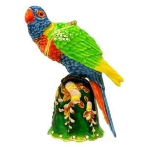 RAINBOW LORIKEET Enamelled Jewelled Trinket Box Figurine Collectable - Picture 1 of 3
