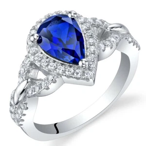 Lab-Created Blue Sapphire Sterling Silver Halo Crest Ring Sizes 5 to 9 - Bild 1 von 2