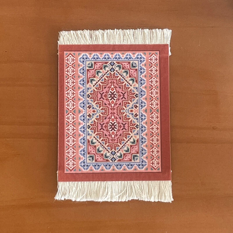 Woven Cup Pad Persian Pattern Rug Mat Mini Office Table Decor Home Craft Retro - Image 1 of 4