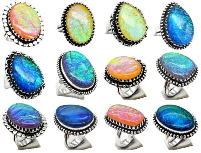 10 Stück Natürlich Triole Opal Mix Größe & Same Edelstein Versilbert Ringe Menge - Bild 1 von 2