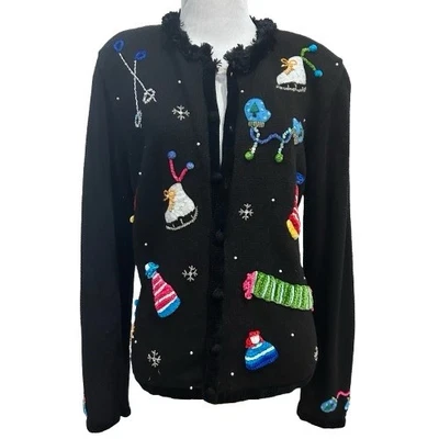 Cárdigan Suéter Vintage Bobbie Bell Vacaciones Navidad Años 90 Novedad Feo Talla L Foto 1 de 4