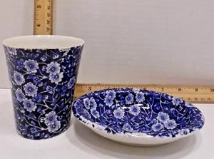 Calico Blue/White Cup & Soap Dish Stafforshire, England - Picture 1 of 5