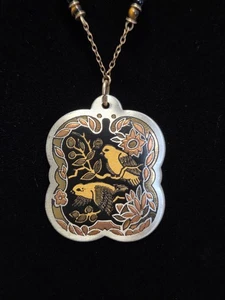 Franklin Mint Two Birds Pendant Necklace Messenger of Love Tiger Eye Beads - Picture 1 of 16