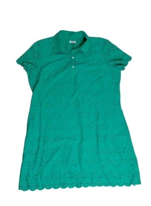 Crown & Ivy Eyelet Cotton Bright Green Dress Short Sleeve Lined NWT Size 14 - Picture 1 of 10