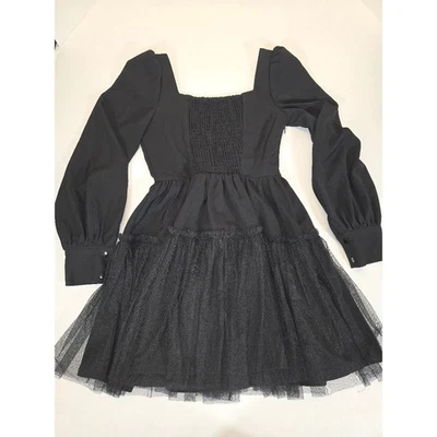 Punk Rave Black Long Sleeve Dress Square Neck Mini Fit and Flare Dress XS - Image 1 of 4