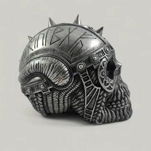 Calavera vikinga Frost PCT Steampunk gótica en tono plateado utilería Pacific Giftware 2005 - Imagen 1 de 8