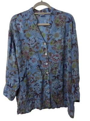 Blusa Tianello Vintage L Prenda Teñida Azul Acuarela Floral Rayón Hecha en EE. UU. Foto 1 de 4