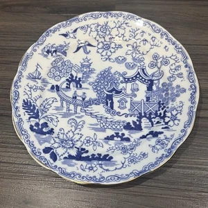 Vintage Royal Albert Blue White Mikado Pattern Saucer Gold Trim Scalloped Edges - Picture 1 of 21