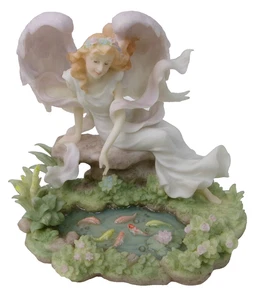 Roman Seraphim Leslie Serene Spirit Angel with Koi Fish in Pond - Picture 1 of 5