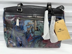 NWT Patricia Nash POPPY Blue Forest Leather Black Trim Tote Shoulder Handbag - Picture 1 of 8