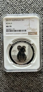 2017-P Australia Koala NGC MS70 Cameo .999 Silver 1oz Dollar Coin - Picture 1 of 2
