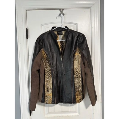 Moto Jacket KOOS OF COURSE ART TO WEAR Tweed Animal Women Leather BLAZER Large - Image 1 of 3