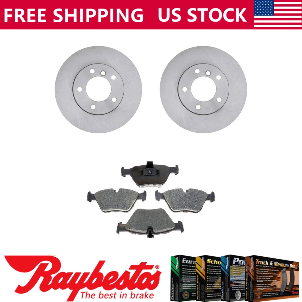 Kit de rotores de freno delanteros + pastillas metálicas y herrajes para BMW 528i 1997-2000 Foto 1 de 4