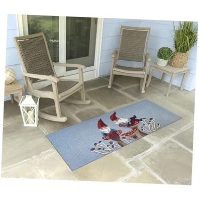  FRONTPORCH interior/exterior acolchado a mano 2' x 5' (corredor) Welcome Gnomo azul Foto 1 de 4