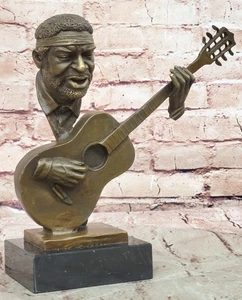 Bronze Guitar Player Sculpture Statue Figure Music Gift Orchestra Large Figure - Picture 1 of 10