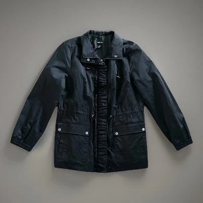 Style & Co. Sport Polyester Zip Up Ruffle Lightweight Jacket Women's Black Med - Image 1 of 4