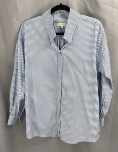 Ann Mashburn Blue White Striped Puff Sleeve Button Down Shirt Size Medium - Picture 1 of 7